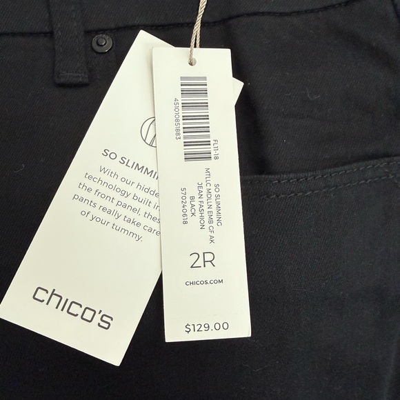 🆕 Chico's so slimming slim leg ankle black jeans turquoise medallion *NWT* $129 - Picture 6 of 11